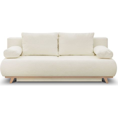 Homifab – Canapé convertible 3 places avec coffre de rangement – Tissu bouclé certifié Oeko-Tex® – Couchage 138 x 186 cm – Dimensions 191x95x83 cm