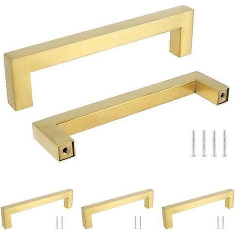 Poignées de meuble en acier inoxydable 304 doré, épaisseur 12 mm, entraxe 128/160/192 mm, longueur 120/172/204 mm, disponibles en paquets de 5 ou 10.