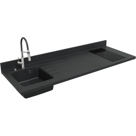 PlaniQuartz einteilige Arbeitsplatte mit linkem Waschbecken Ò 180 cm NERO
