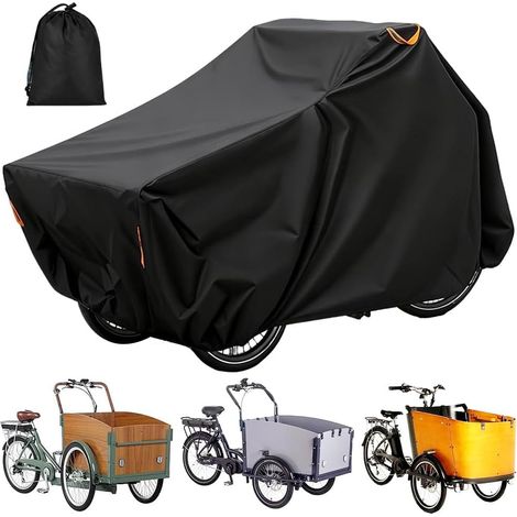 Housse de vélo en Oxford 420D, imperméable, 220 x 100 x 110 cm, en bâche, protection UV, résistante aux déchirures, idéale pour un garage à vélos cargo ou un tricycle. (1/5)