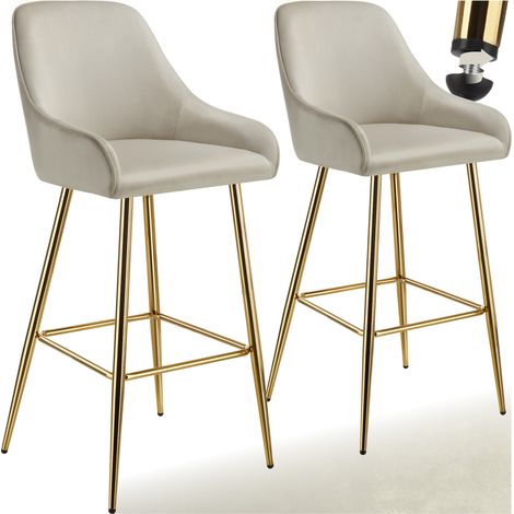 Lot 2 tabourets de bar avec dossier rembourré en aspect velours beige (1/5)