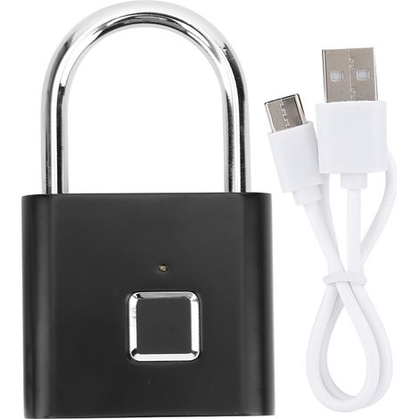 Cadenas à empreinte digitale intelligent USB rechargeable en alliage de zinc noir compact sécurisé pour valise sac (1/5)
