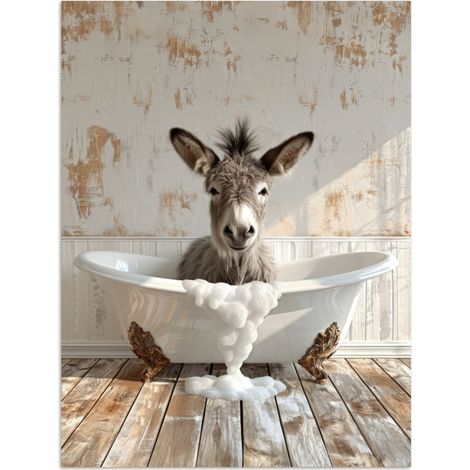 AFFICHE Âne - Animaux - Baignoire - Mousse Décoration Murale 60x80 cm (1/4)