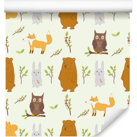 Bellissima carta da parati con animali del bosco per soggiorno e camera da letto, 50x1000 cm (1/5)