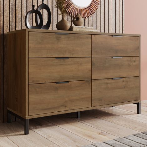 Commode à 6 tiroirs, commode chêne foncé, 120x40x76 cm (1/5)