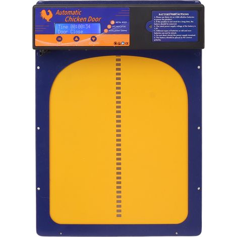 Porte Automatique Poule avec Minuterie, Aluminium IP45 Étanche Écran LED Piles Incluses, Ouverture Automatique Poulailler pour Ferme, Bleu Saphir (1/5)