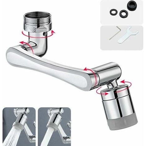 Grifo multifuncional giratorio de 1440 grados con extensión, accesorio de filtro para grifo, aireador de grifo de 1080° con dos salidas de agua para cocina y baño - Plata-Crezuo