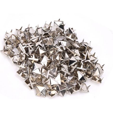 100 rivets carrés en laiton de 9 mm pour vêtements, chaussures, sacs, accessoires, ornements en cuir, argent (1/5)