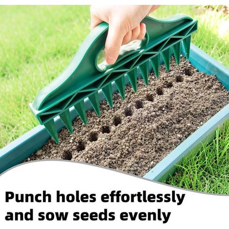 Outil horticole à 12 trous avec semoir pour un semis rapide des graines de légumes dans le sol. (1/5)