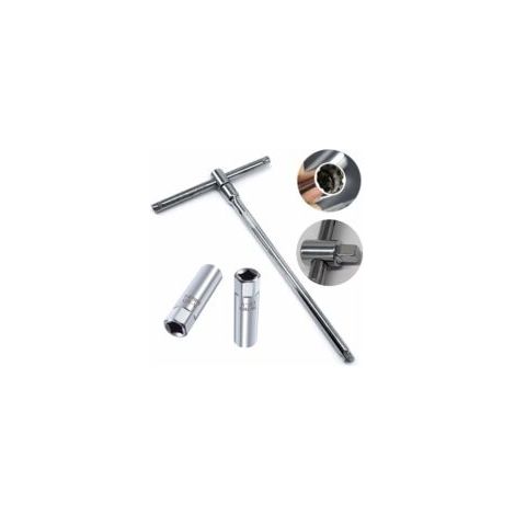2 Stück 3/8"-Dünnwand-Zündkerzensteckschlüssel, 12-Punkt-Ausbauwerkzeug (14 mm und 16 mm) + 3/8"-Verstellbarer T-Schlüssel mit Drehmomentantrieb, Zündkerzenschlüssel-Verlängerungsset (25 cm) - Crezuo (1/4)