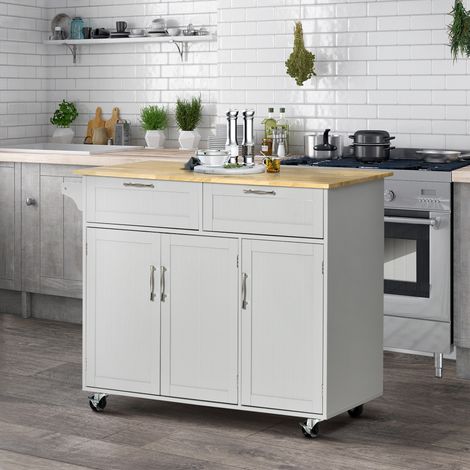 HOMCOM Carro de Cocina con Ruedas Isla de Cocina con 2 Cajones y Barra para Colgar para Comedor 121x46x91 cm Gris (1/5)
