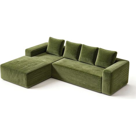 ELVMI Sofá Modular en L Reversible con Chaise Longue, sin Montaje, de Dos Módulos, para Salón, de Pana Verde (1/5)