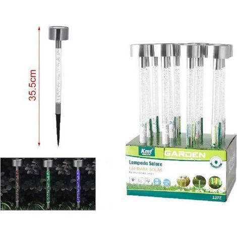 TrAdE Shop Traesio - Set 12pz Lampada Solare 35.5cm Con Picchetto Bolle Colorate Led Giardino 2003021 - (1/3)