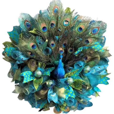 Guirlande Porte - Couronne Plume De Paon - Décoration Murale Pour Printemps Été - Fête Jardin Intérieur - 45 cm (1/5)