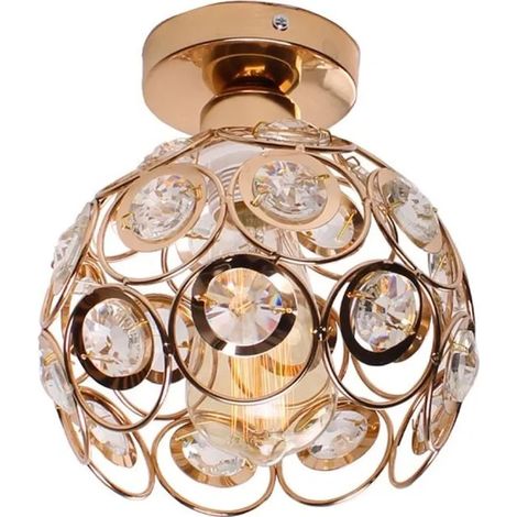 YoWei Lustre Plafonnier en Cristal Cage Fer Forge Lampe Industrielle 20CM Or pour Salon Couloir Café (1/4)