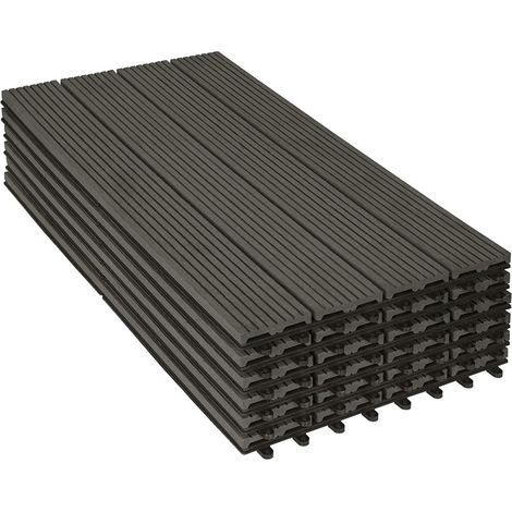 WOLTU WPC Terrassenfliesen Terrassendielen Holz-Optik 30x60cm, Fliese Bodenfliese Klickfliese mit klicksystem Bodenbelag (6 Stück / 1 m²) Grau (1/5)