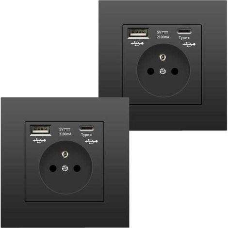 Lot de 2 prises murales avec USB et Type-C 5V 2100mA, multiprise pour smartphone (1/5)