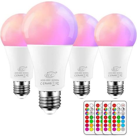 Ampoule Led Couleur Edison Changement de couleur Ampoule 10W E27 Dimmable RGBW LED Ampoules- 12 choix de couleur(Lot de 4) (1/4)