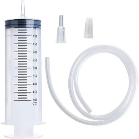 Siringa in plastica da 500 ml con catetere da 100 cm per iniezione di olio, irrigazione, uso di laboratorio (trasparente) (1/5)