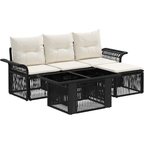Conjunto de sofás de jardín 5 uds. Negro y Blanco Crema vidaXL (1/5)