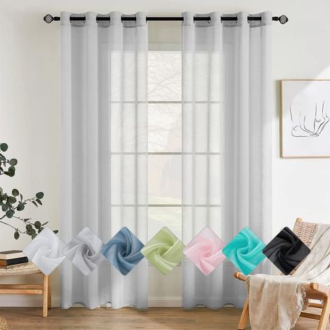 Rideaux Transparents Couleur Pure Panneaux Voile de Fenêtre Élégant pour Chambre et Salon 2 Panneaux à Œillets 140x145cm Gris (1/5)