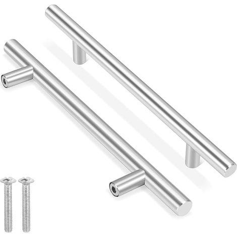 Juego de 2 tiradores para armarios de cocina, tiradores de acero inoxidable, tirador en T cepillado, para puertas de armarios, cajones y armarios (plateado, 12 mm × 96 mm × 150 mm) (1/5)