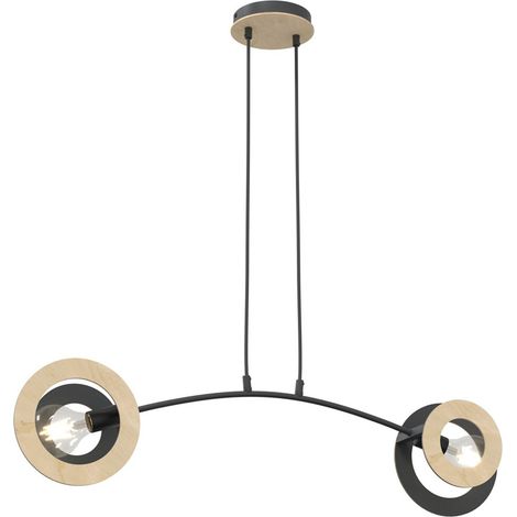 Lampada a sospensione Skiva in acciaio nero e legno naturale