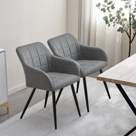 CLIPOP Lot de 2 chaises de Salle à Manger, tissu de lin Chaise rembourrée, chaise de salon Fauteuil avec pieds en métal,Gris clair (1/5)