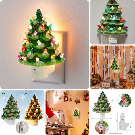 Sapin de Noël Lumineux Créatif - Veilleuse Vintage en Céramique avec Ampoule LED, Vert Armée, Prise Directe (1/4)
