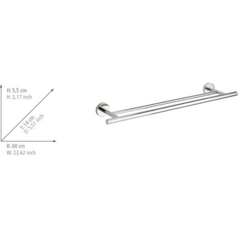 WENKO Portasciugamani da muro per bagno, Doppia barra portasciugamani Bosio Shine, Acciaio inossidabile, 60x5,5x14 cm, lucido (1/5)