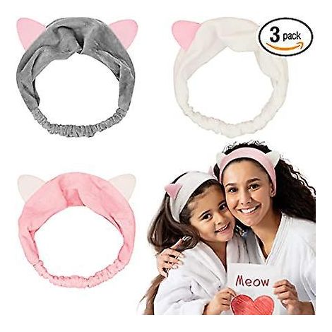 Bandeaux de maquillage oreilles de chat doux et mignons pour femmes et filles - Lot de 3 (1/5)