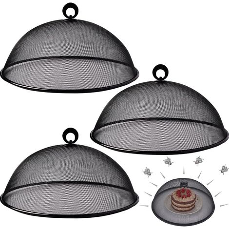 3 Pièces Couverture pour Nourriture, Tente de Couverture Nourriture d'Écran, Couverture Alimentaire en Maille Acier Inoxydable avec Poignée, pour Cuisine, Pique-Nique, Extérieur (Noir, 30 x 30 x 13 cm (1/5)