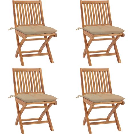 Lot de 4 Chaises pliables de jardin avec coussins,Fauteuils d'extérieur Teck solide -TF16964 (1/5)
