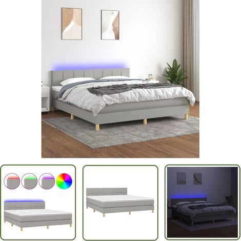 The Living Store Sommier à lattes de lit et matelas et LED Gris clair 180x200 cm - Sommier Tapissier - Lit Plateforme - Lit Avec Led - Matelas À Ressorts Ensachés - Têtière Ajustable (1/5)
