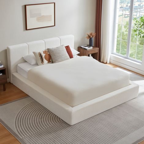 Cama 160x200 cm blanco crema en espuma con cabecero acolchado y estructura de acero reforzada (1/5)