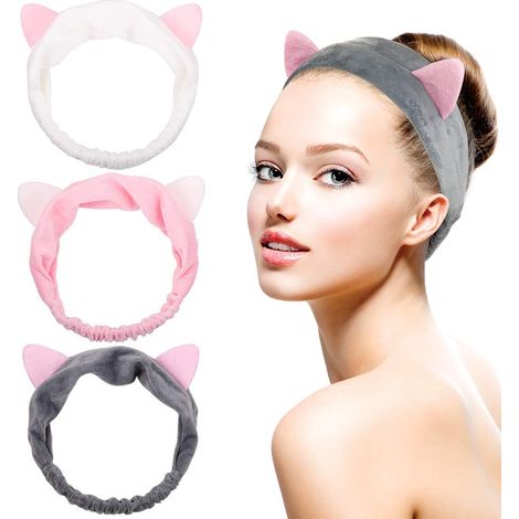 Headband Oreilles De Chat - Velours Doux - Pour Maquillage Spa Coiffure Sport - Ajustable Élastique - 1 Pièce (1/5)