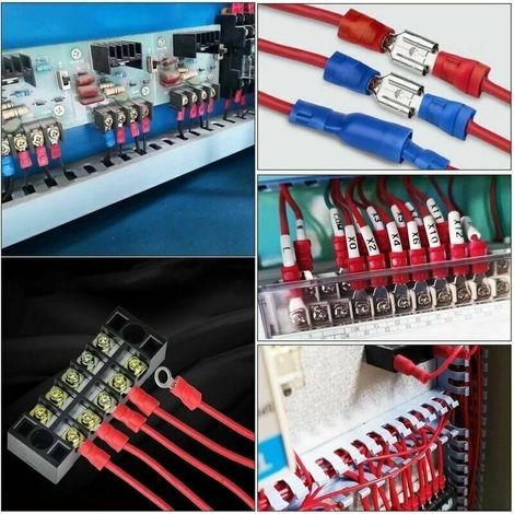 Terminali elettrici per auto, 480 terminali a crimpare, inclusi anelli di giunzione a forcella a proiettile. (1/4)