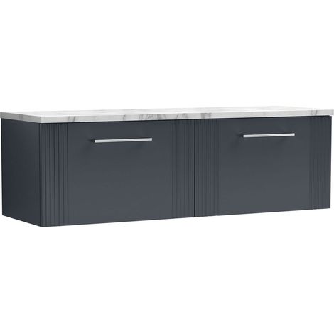 Nuie Deco Wall Hung 2-Drawer Vanity Unit with Carrera Marble Worktop 1200mm Wide - Satin Anthracite (1/4)
