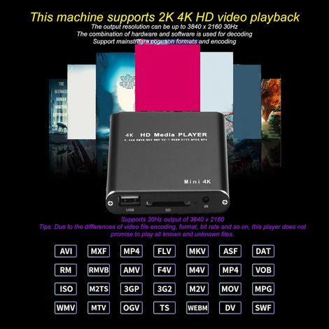 Lettore video HD Annadue, mini lettore multimediale in streaming 4K, supporta PPT, PDF, archiviazione 4G integrata, per schede di archiviazione USB Interfaccia multimediale AV HD, 100-240 V (spina UE) (1/4)
