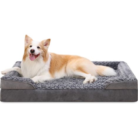 Panier Chien en Grande Taille Orthopédique, Mémoire de Forme Coussin Chien Dehoussable, Canapé Lavable, Lit avec Base Antidérapante, Gris 105x70x18cm (1/5)