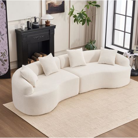 Modulares Ecksofa, 4-Sitzer, geschwungene Form, Chenille, Weiß (1/5)