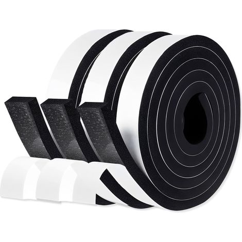 3 Rouleaux Feutrine Autocollante - Patins pour Meubles et Chaises - Anti-rayures et Anti-bruit - Découpable - Pour Sols et Fenêtres - Noir - 100x2cm