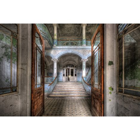 Papier peint panoramique 3D manoir | Tapisserie panoramique vintage idéale pour salon | Papier peint panoramique trompe l'oeil - 267 x 400 cm (4 pièces) (1/2)