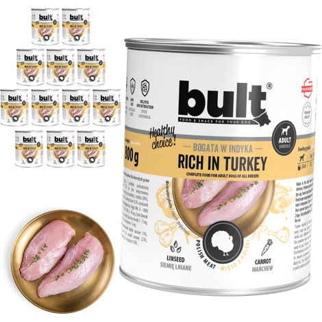 Alimento húmedo para perros BULT sabor pavo, lata de 12 x 800 g (1/2)