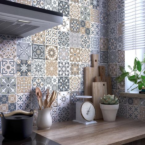 Sticker Mural Carrelage adhésif Cuisine Salle de Bain - 30 STICKERS CARRELAGES AZULEJOS CHIFINA - 30stickers10x10cm (1/5)