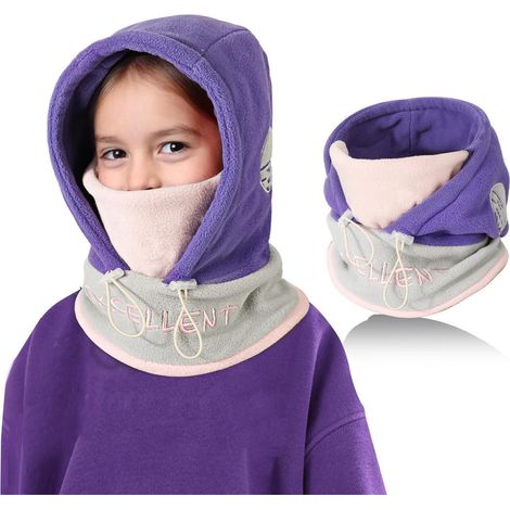Kinder Sturmhaube Winter 4-12 Jahre, Multifunktionale Thermo-Fleece-Maske mit Kinnriemen, Violett (1/5)