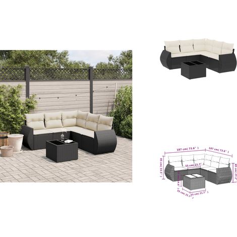 6-tlg. Garten-Sofagarnitur mit Kissen Schwarz Poly Rattan - Gartenmöbel Set - PE-Rattan Möbel - Outdoor Lounge - Esstisch Set - Balkonmöbel (1/3)