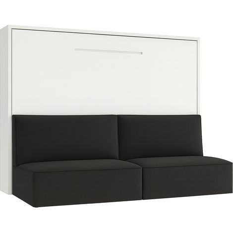Lit escamotable horizontal avec banquette & coffres LOGIA Gris foncé-120x200-Canapé Gris foncé-Structure Blanche (1/5)