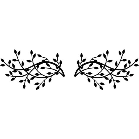 paire de feuilles d'arbre en métal, décorations murales en métal, motif branches d'olivier, noir (15 x 9,4 pouces) (1/4)