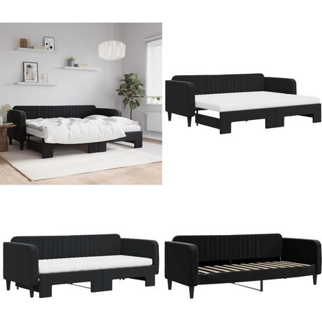Tagesbett Ausziehbar mit Matratzen Schwarz 80x200 cm Samt - Sofa Bett - Schlafcouch - Gästebett - Ausziehbares Bett - Tagesbett - Home & Living
